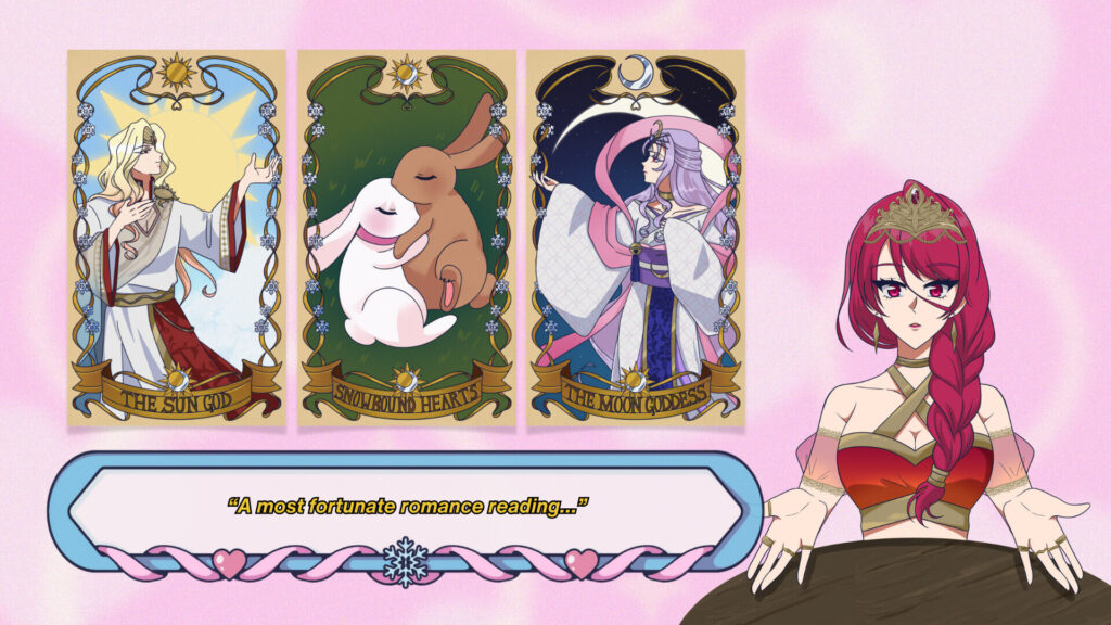 Snowkissed Romance tarot reading mini-game